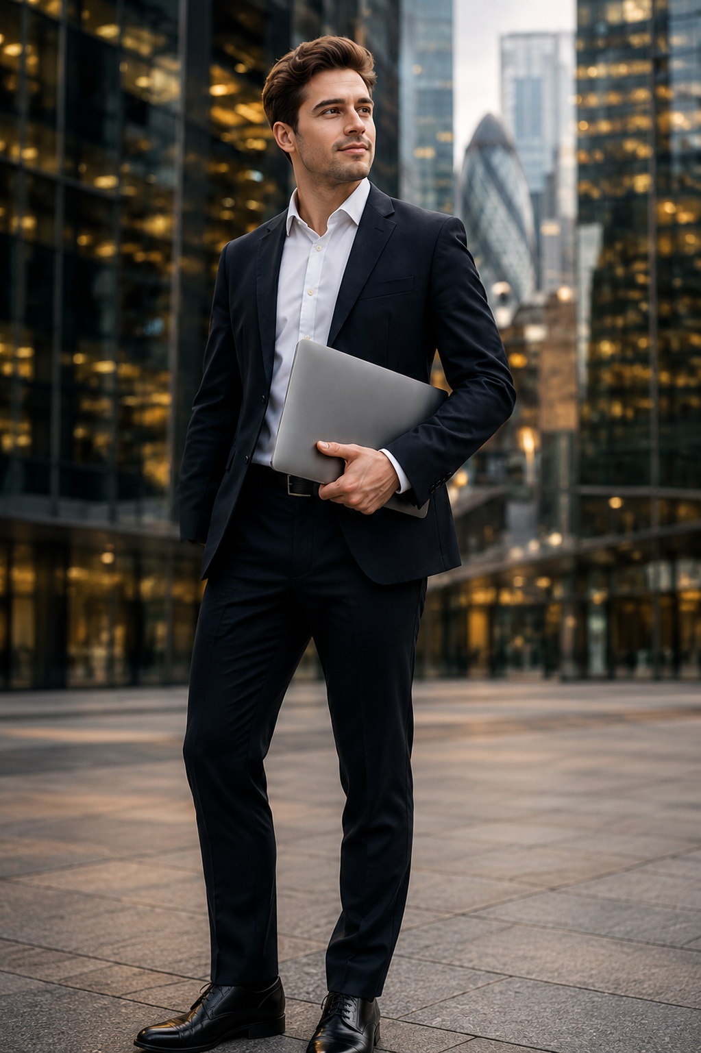 Professional business student holding a laptop