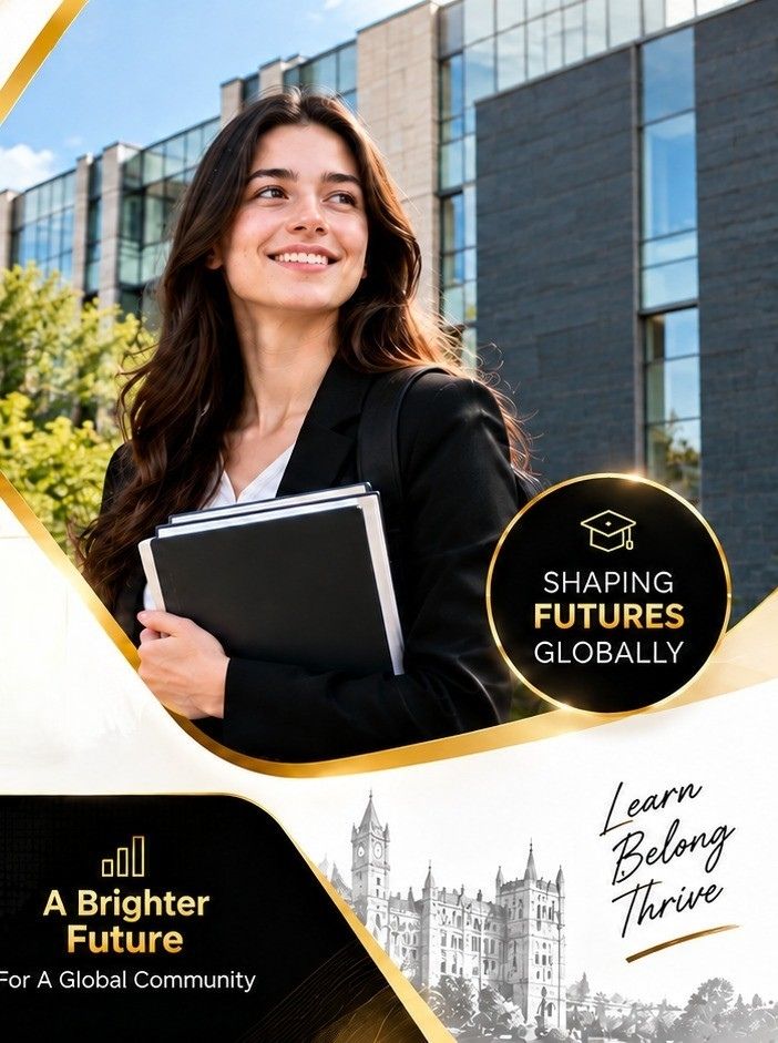 Professional student standing outside a modern university campus